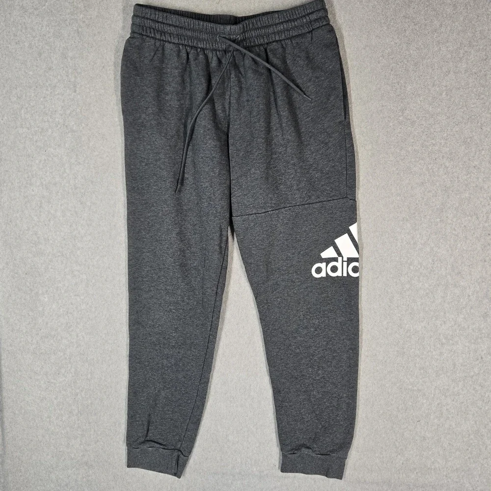 Adidas Men Sweatpants 2XL Gray Tapered Jogger Fleece Logo Activewear 29